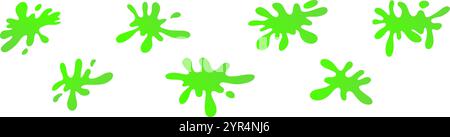 Dripping green goo with splashes and blot effects. Mucus texture blobs. Flat vector illustration isolated on white background. Stock Vector