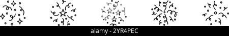 Cute line doodle firework and confetti set. Happy birthday, anniversary New year, xmas, purim, Diwali celebration. Burst, glitter, bling sketch scribb Stock Vector