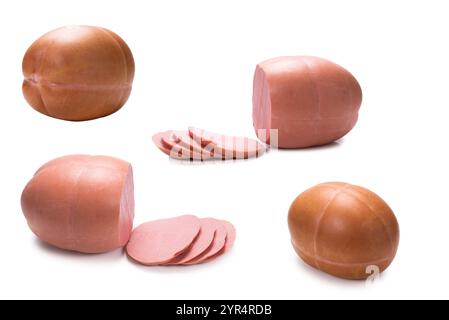 Boiled sausage isolated on white background. Stock Photo