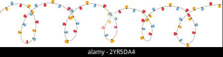 Holiday light string with colorful bulbs garland pattern. for Xmas holidays and party backgrounds. Flat vector illustration isolated Stock Vector