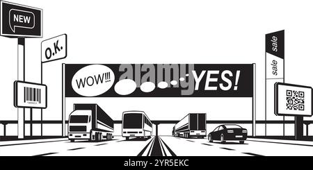 Advertising panels on the highway - vector illustration Stock Vector