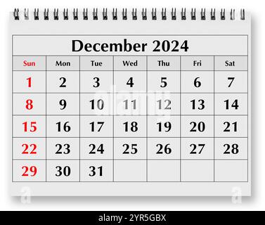 One page of the annual monthly calendar - winter month December 2024 Stock Photo