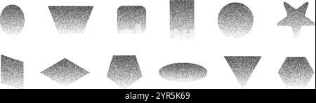 Abstract shapes with gradient and grainy noise texture. Grunge graphic forms, oval,triangle,square. Flat vector illustration isolated on white backgro Stock Vector
