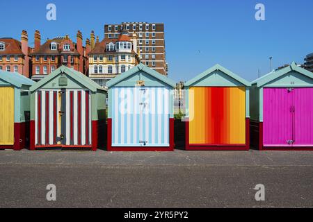 Row of beautiful colourful seaside cottages in Brighton and Hove, East Sussex, England, United Kingdom, Europe Stock Photo
