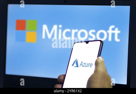 Smart phone with the Microsoft Azure logo, is a cloud service offered ...