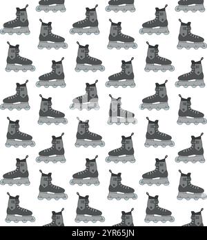 Vector seamless pattern of hand drawn sketch doodle colored roller skate isolated on white background Stock Vector
