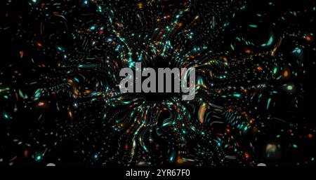 Image of tunnel of colourful shapes on black background Stock Photo