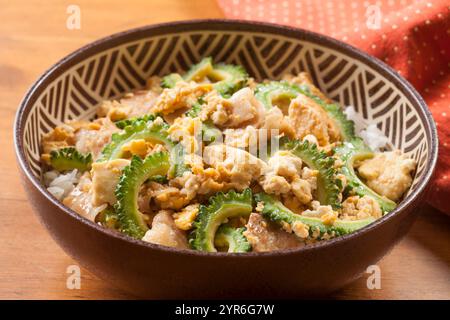 Bitter Melon stir-fried, rice Stock Photo