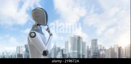 Smart city with 3d rendering ai robot in development city Stock Photo
