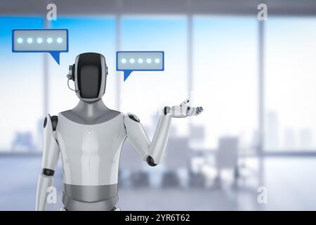 3d rendering ai chatbot or personal assistant robot chat with speech bubble Stock Photo
