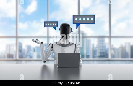 3d rendering ai chatbot or personal assistant robot chat with speech bubble Stock Photo