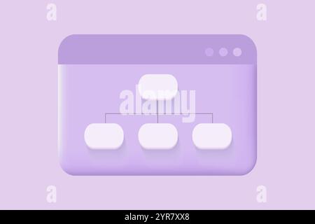 Sitemap 3D icon. Flowchart UI UX. Vector illustration. Hierarchy concept. Data organization. Perfect for web and app interfaces, infographics Stock Vector