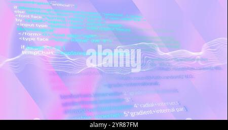 Programming code and data wave image over abstract purple background Stock Photo
