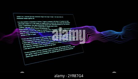 Text image over flowing neon waves on black background Stock Photo