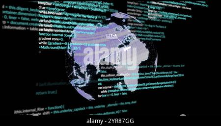 Globe with red target image over programming code and data Stock Photo