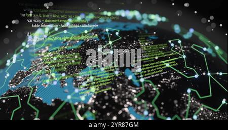 Programming code and data flow image over digital network connections Stock Photo
