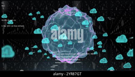 Cloud computing and data processing image over digital background Stock Photo