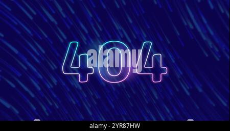 Image of 404 neon text over light trails on dark background Stock Photo