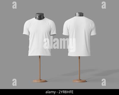 White Blank Men T-Shirt with Mannequin 3D Render Mockup Stock Photo