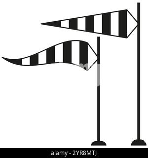 Wind cone icon. Striped wind indicator. Black vector windsock. Breeze direction symbol. Stock Vector