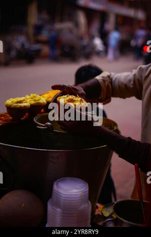 The malai makkhan (Fermented cream) indian dessert served only in winter mornings. This is specially served in North Indian cities like Varanasi and L Stock Photo