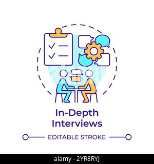 In-depth interviews multi color concept icon Stock Vector