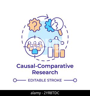 Causal-comparative research multi color concept icon Stock Vector