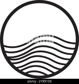 Abstract circular wave line logo minimalist water landscape symbol design Stock Vector