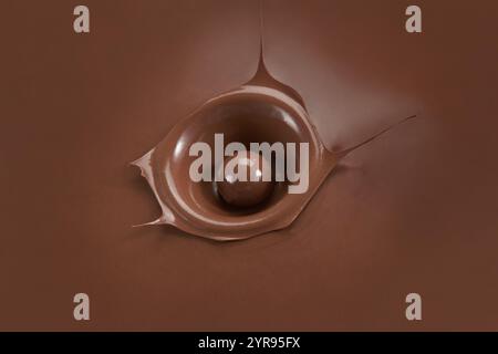 a chocolate splash shape due to a round object being dropped Stock Photo