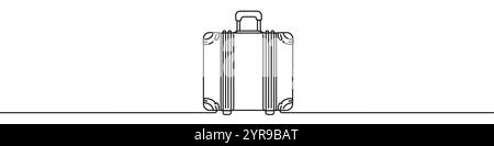 Minimalist illustration of rolling luggage created with one continuous line, representing travel, tourism, and journey Stock Vector
