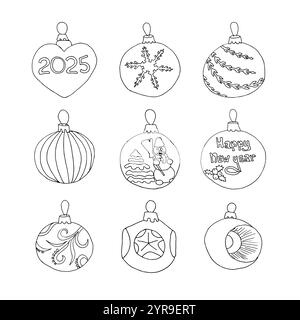 Doodle Christmas ball element set. Stock Vector