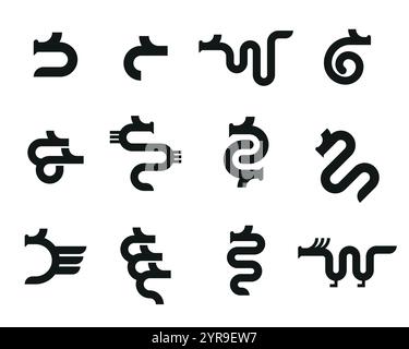 Chinese dragon geometric icon collection for logo design. Stock Vector