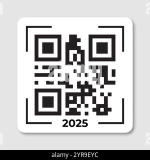 2025 QR code icon. Happy New Year pixelated illustration for greeting card Stock Vector