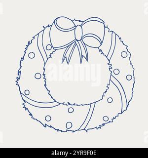 Doodle Christmas wreath icon. Stock Vector