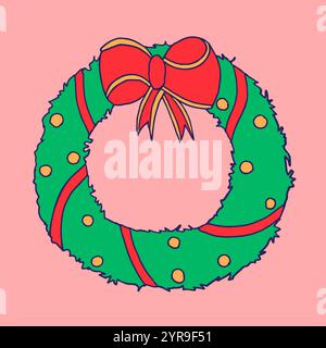 Doodle Christmas wreath icon. Stock Vector