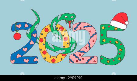 Happy chinese New Year 2025. Year of snake colorful cartoon holiday banner Stock Vector