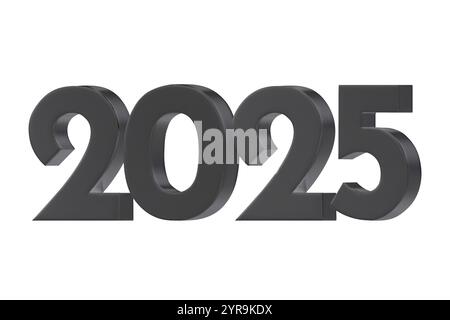 3D vector numbers 2025 in a black metallic color. Design object for New Year greeting cards, advertising banners. Metal numbers are bold and sleek, an Stock Vector