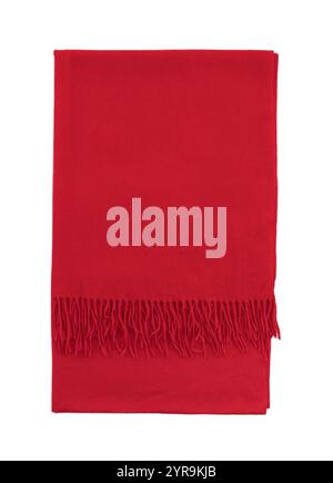 Folded plain colored red blanket scarf isolated on white background Stock Photo