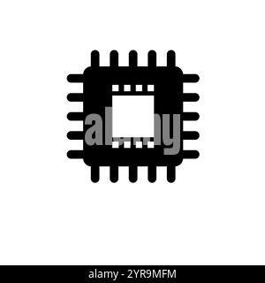 Central Computer Processors, CPU Microchip Solid Flat Vector Icon Isolated on White Background. Stock Vector