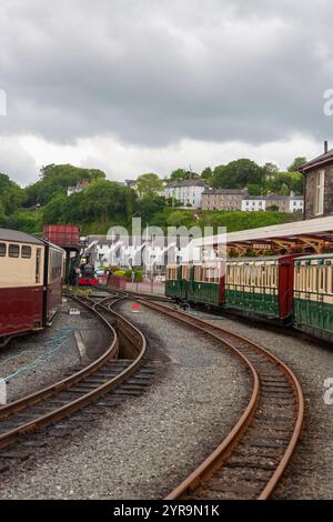 On board a train about to leave Porthmadog Station on the Ffestiniog Railway, Gwynedd, Wales Stock Photo