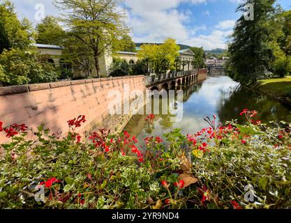 Spa park with fountain and Luitpold Casino on Oct 6, 2024 in Bad Kissingen, Germany. Stock Photo