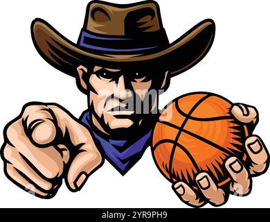 Cowboy Man Basketball Cowboys Sports Team Mascot Stock Vector