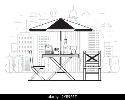 Summer Cafe Dinner Table on City Background Stock Vector