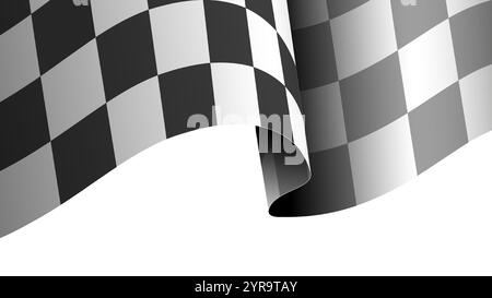 Checkered realistic flag. Crossed finish or starting line. Racing championship. Rally and karting. Motocross and auto competition and tournament. 3D Stock Vector