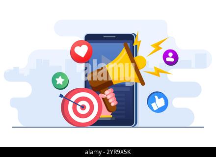 Digital marketing concept flat illustration, Social media campaign, Promotion, E-commerce, Marketing agency Stock Vector