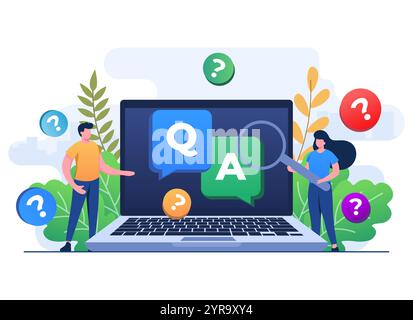 Questions and answers concept flat illustration vector template for web design, infographics, UI, landing page, social media, Frequently asked questio Stock Vector