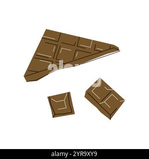 Chocolate pieces isolated on white background. Sweet tasty food. Vector illustrations. Stock Vector