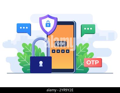 Authentication code for log into website user account flat vector illustration, OTP, Authentication password, One-time password for secure transaction Stock Vector