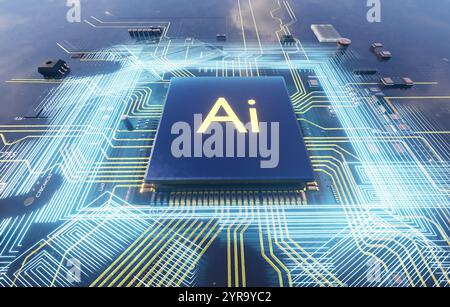 AI (Artificial Intelligence) technology,CPU Concept with Circuit Board Stock Photo