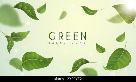 Green leaves background. Herbal tea crop. Natural foliage. Care about nature and environment. Fresh eco products. Template for banner and cover Stock Vector